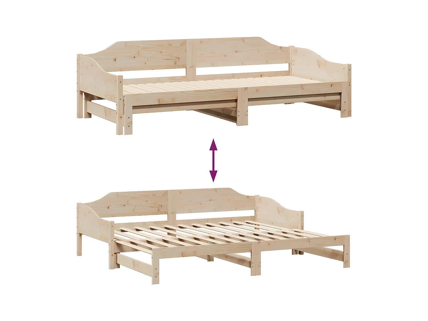 Lit de jour avec lit gigogne 90x190 cm bois de pin massif
