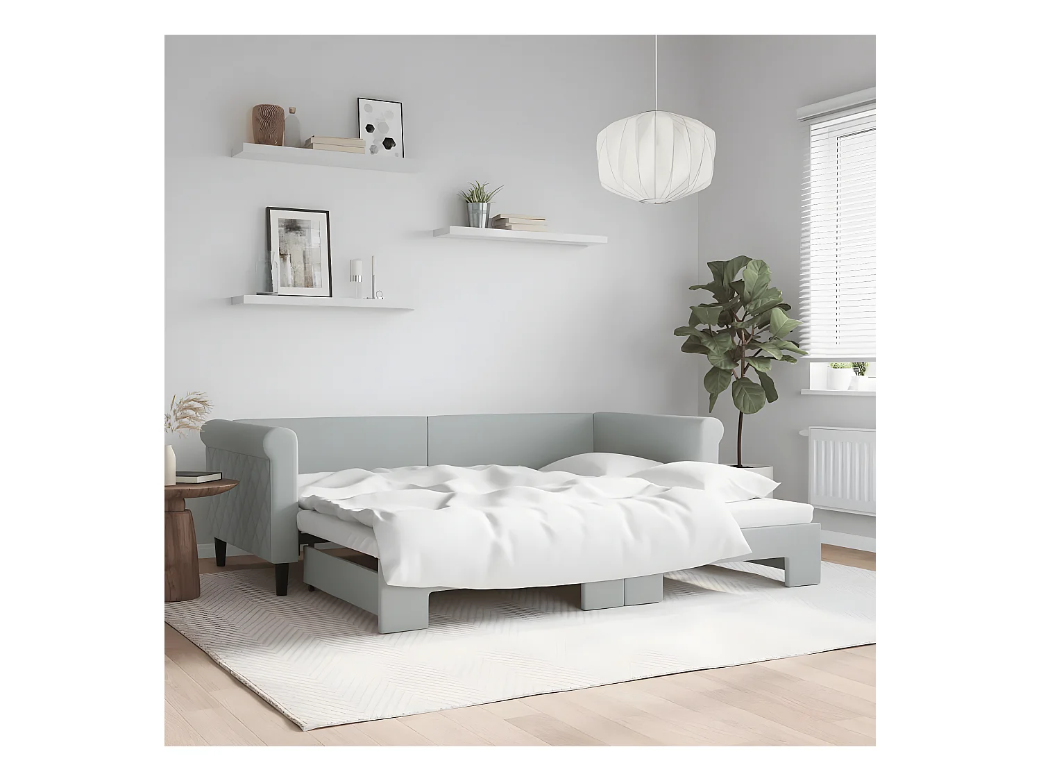 Lit de jour avec lit gigogne gris clair 90x200 cm velours