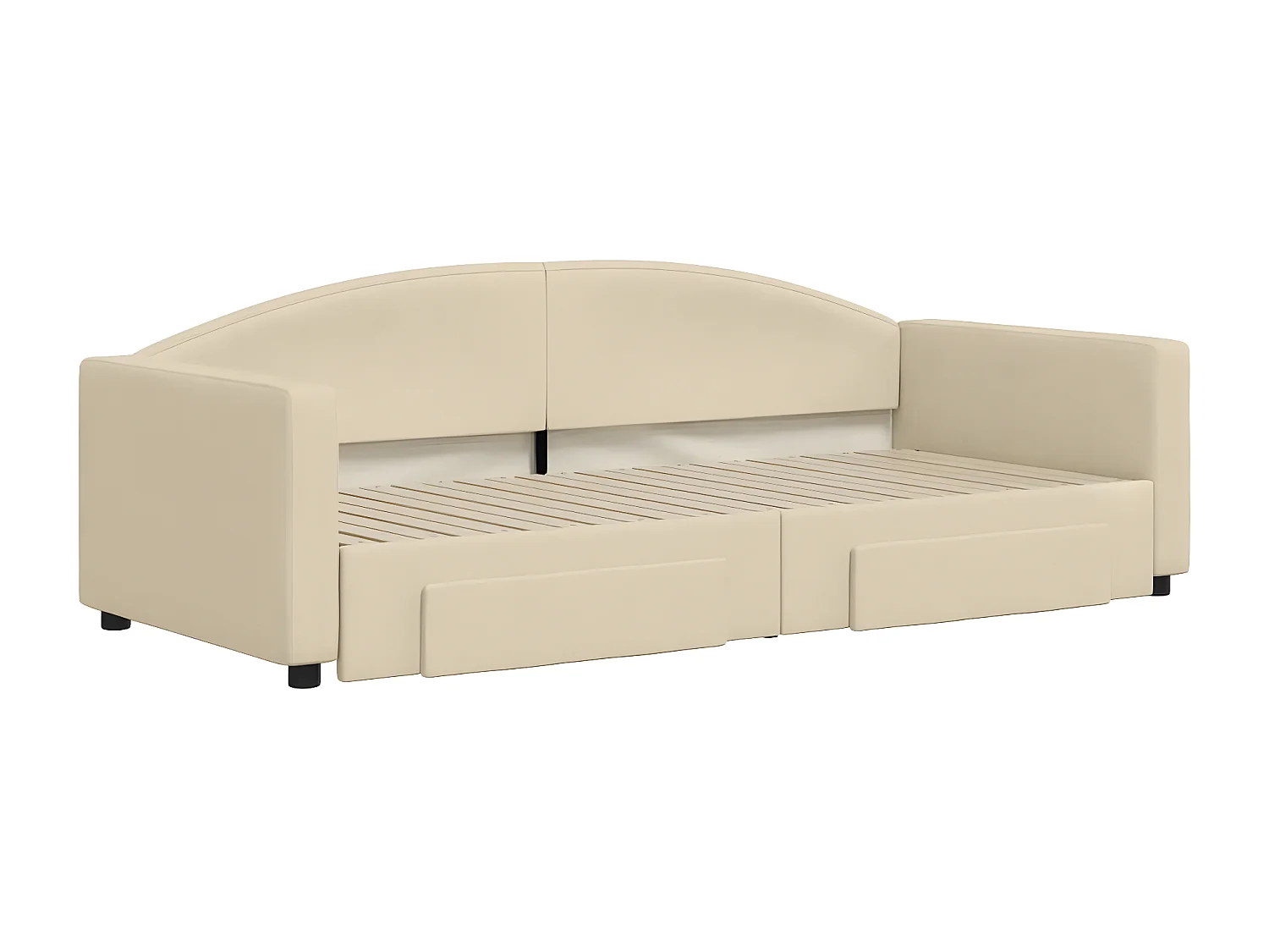 Lit de jour avec gigogne et tiroirs crème 90x200 cm tissu