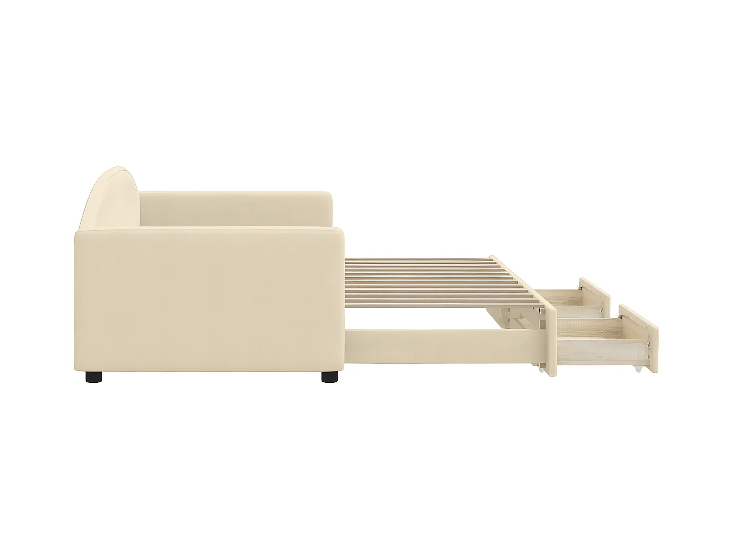 Sofá cama nido con cajones tela color crema 90x200 cm