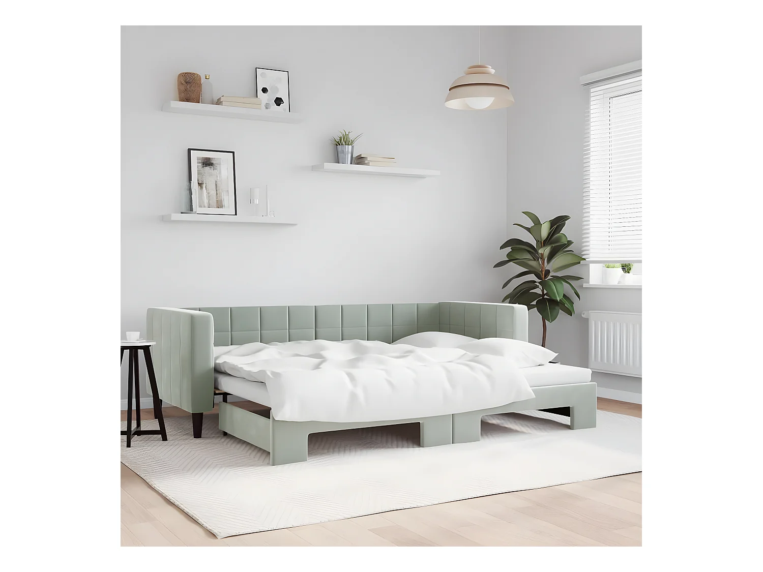 Sofá cama nido terciopelo gris claro 80x200 cm