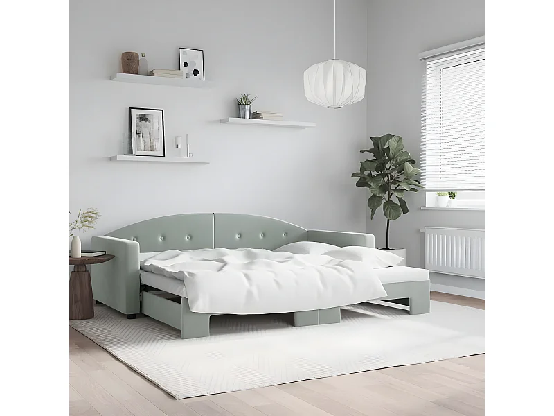 Sofá cama nido terciopelo gris claro 90x200 cm