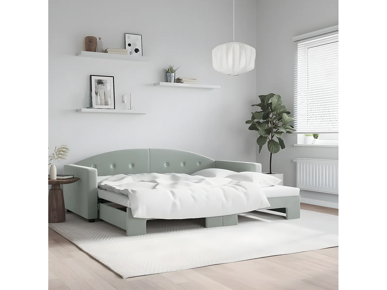 Sofá-cama com gavetão 90x200 cm veludo cinzento-claro