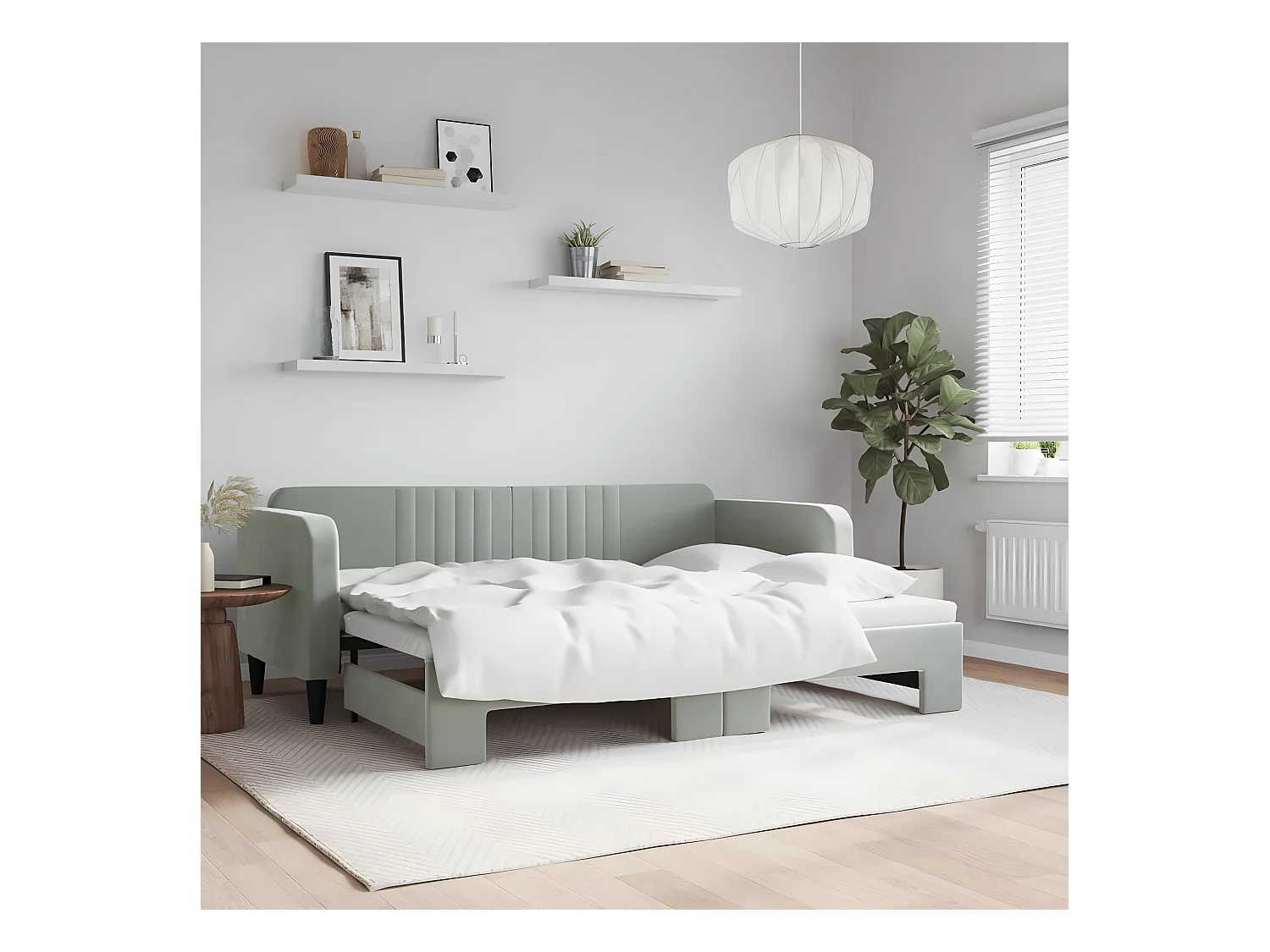 Sofá cama nido terciopelo gris claro 80x200 cm
