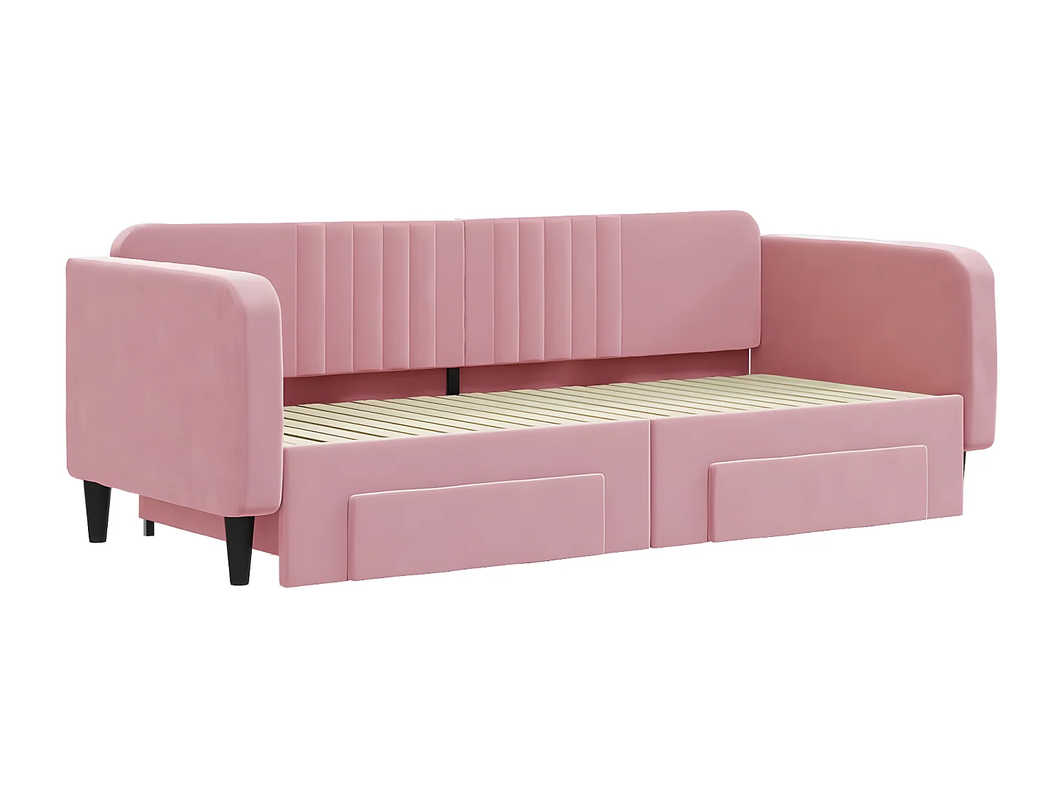Lit de jour avec gigogne et tiroirs rose 90x200 cm velours