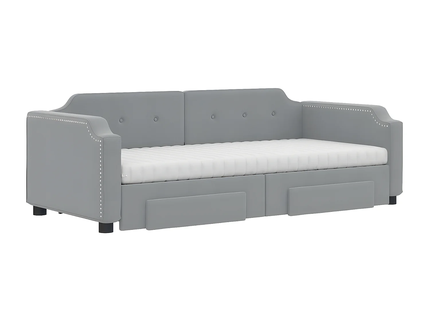 Lit de jour avec gigogne et tiroirs gris clair 90x190 cm tissu