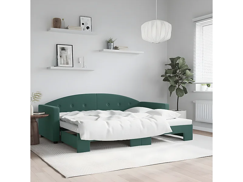 Sofá cama nido terciopelo verde oscuro 80x200 cm