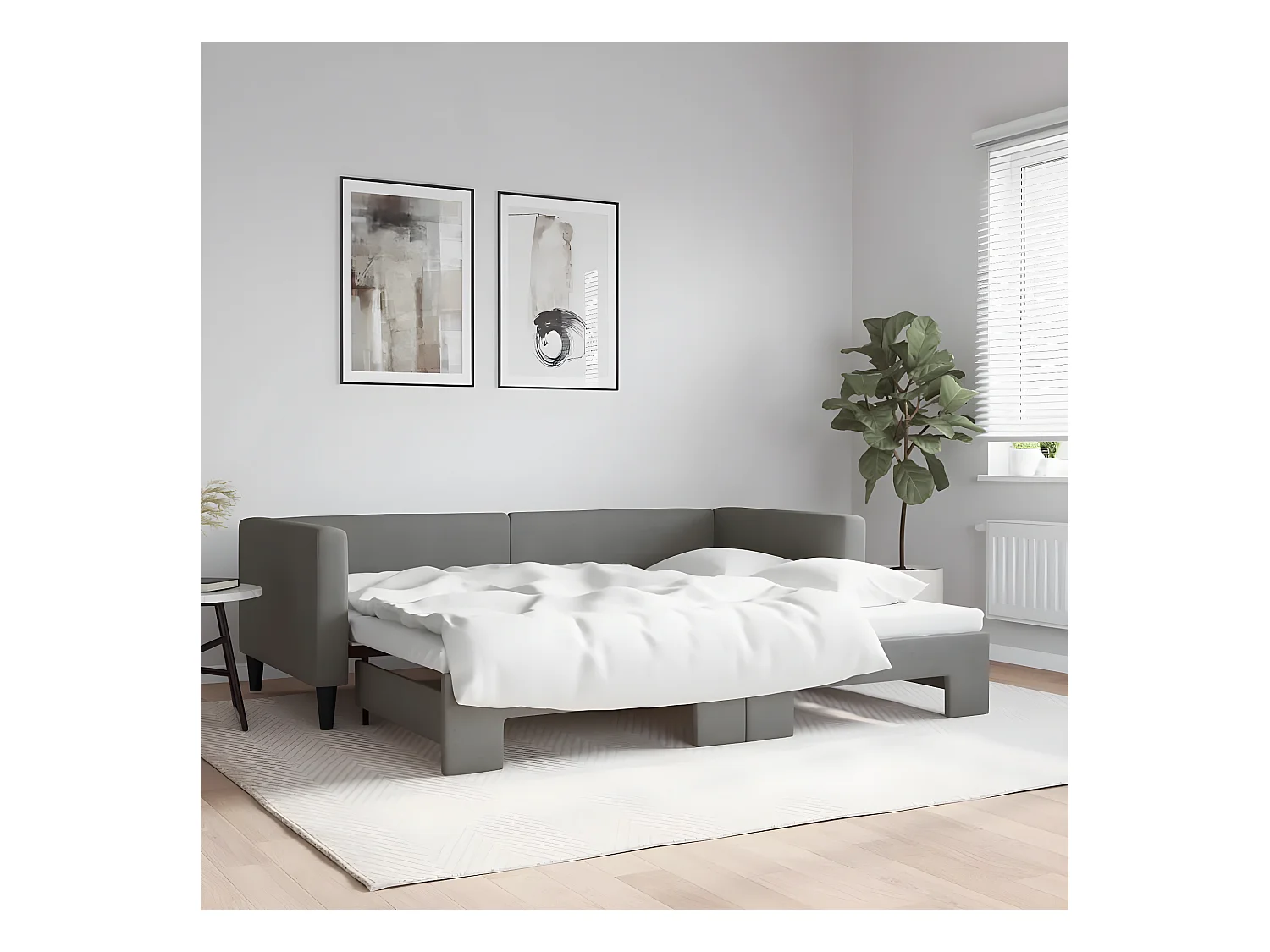 Lit de jour avec lit gigogne gris foncé 90x200 cm tissu