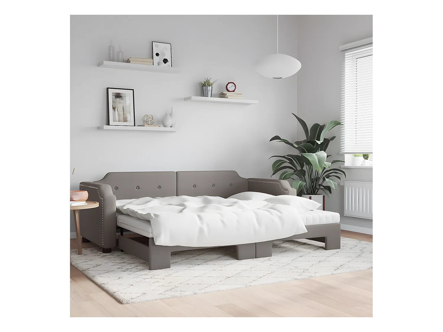 Sofá-cama + gavetão/colchões 100x200cm tecido cinza-acastanhado
