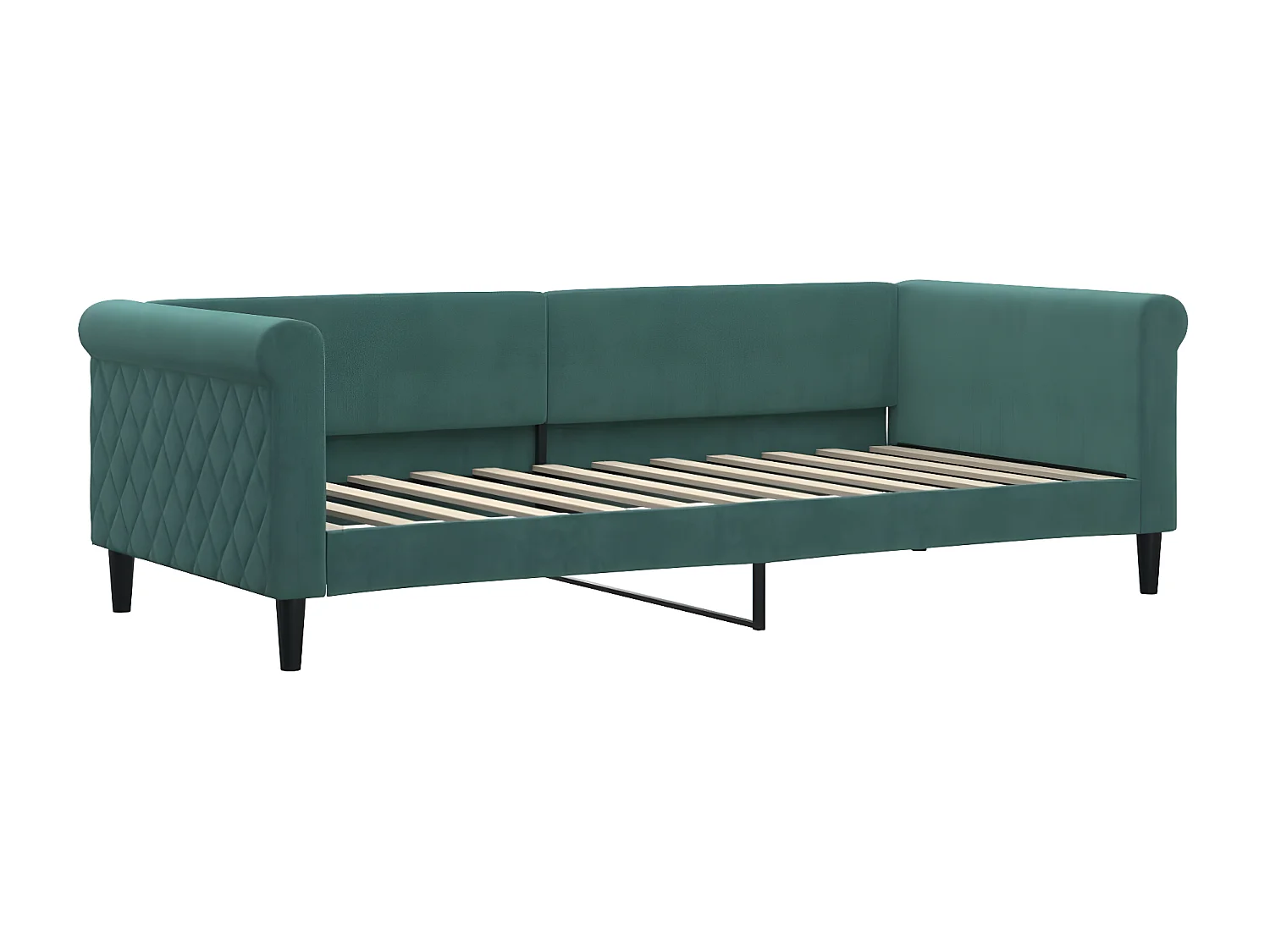 Lit de jour avec gigogne et matelas vert foncé 90x200cm velours