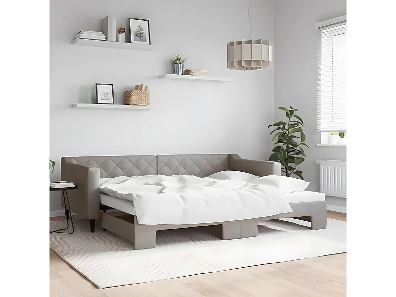 Sofá-cama com gavetão 90x200 cm tecido cinzento-acastanhado