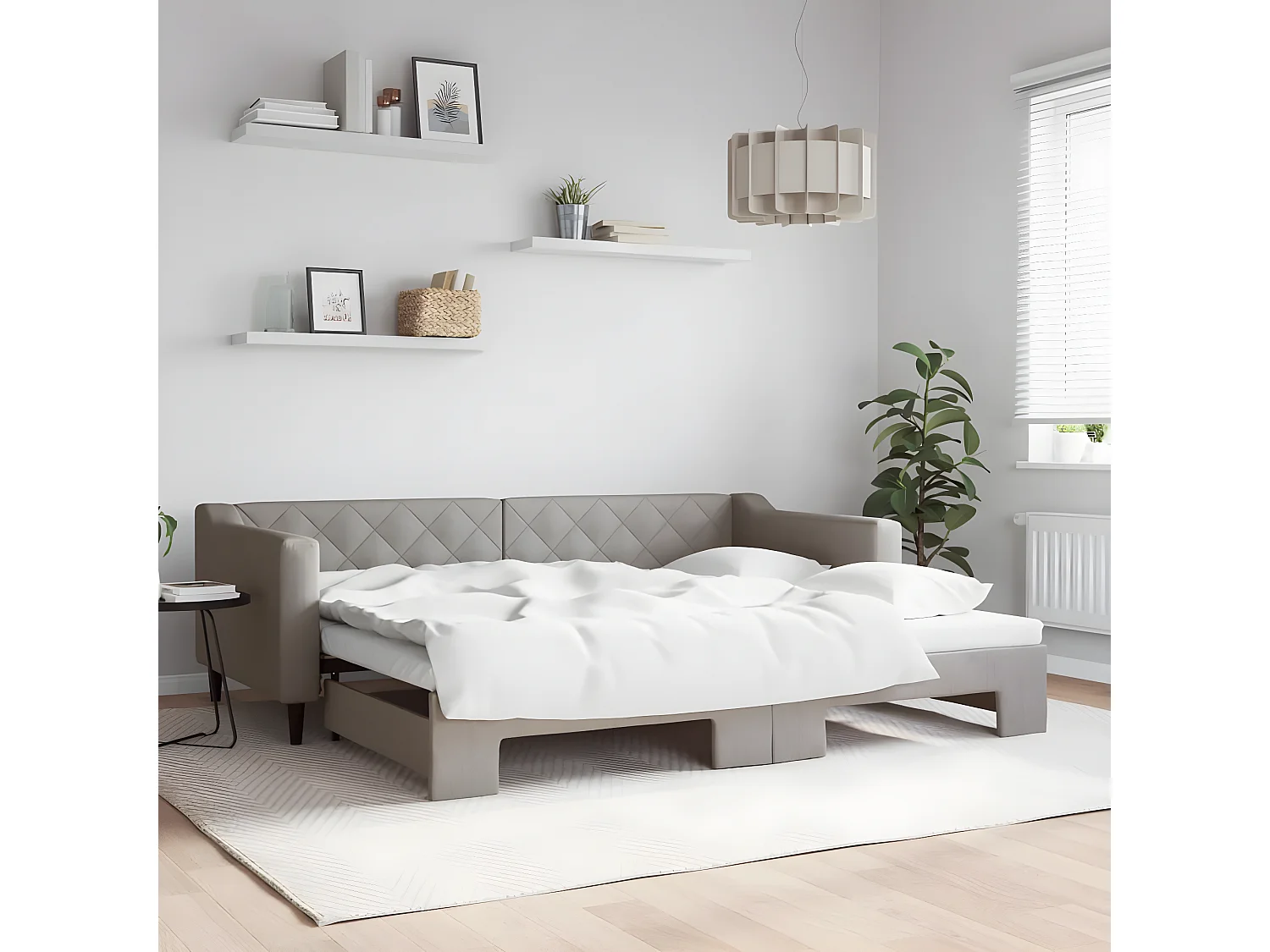 Sofá-cama com gavetão 90x200 cm tecido cinzento-acastanhado