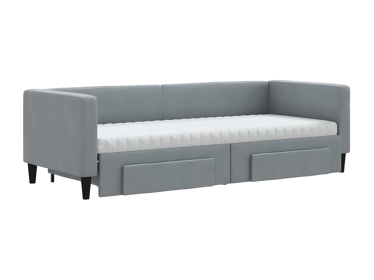 Lit de jour avec gigogne et tiroirs gris clair 80x200 cm tissu