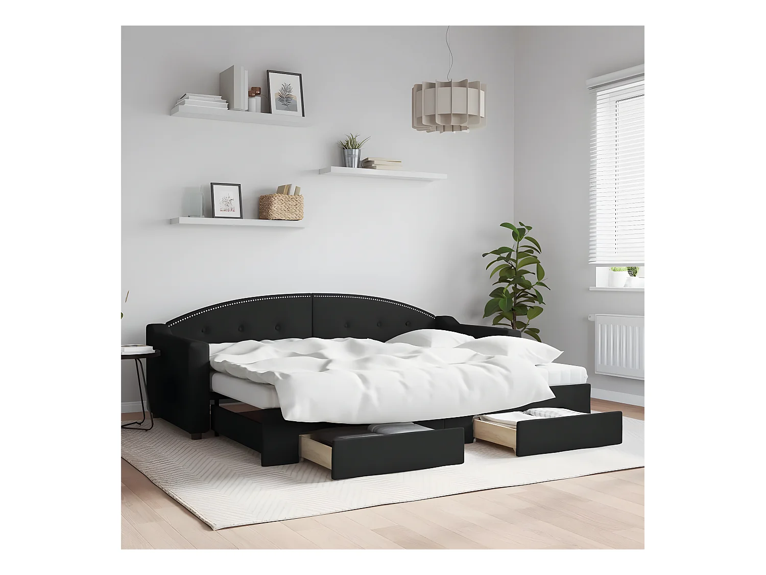 Sofá-cama com gavetão e gavetas 80x200 cm tecido preto