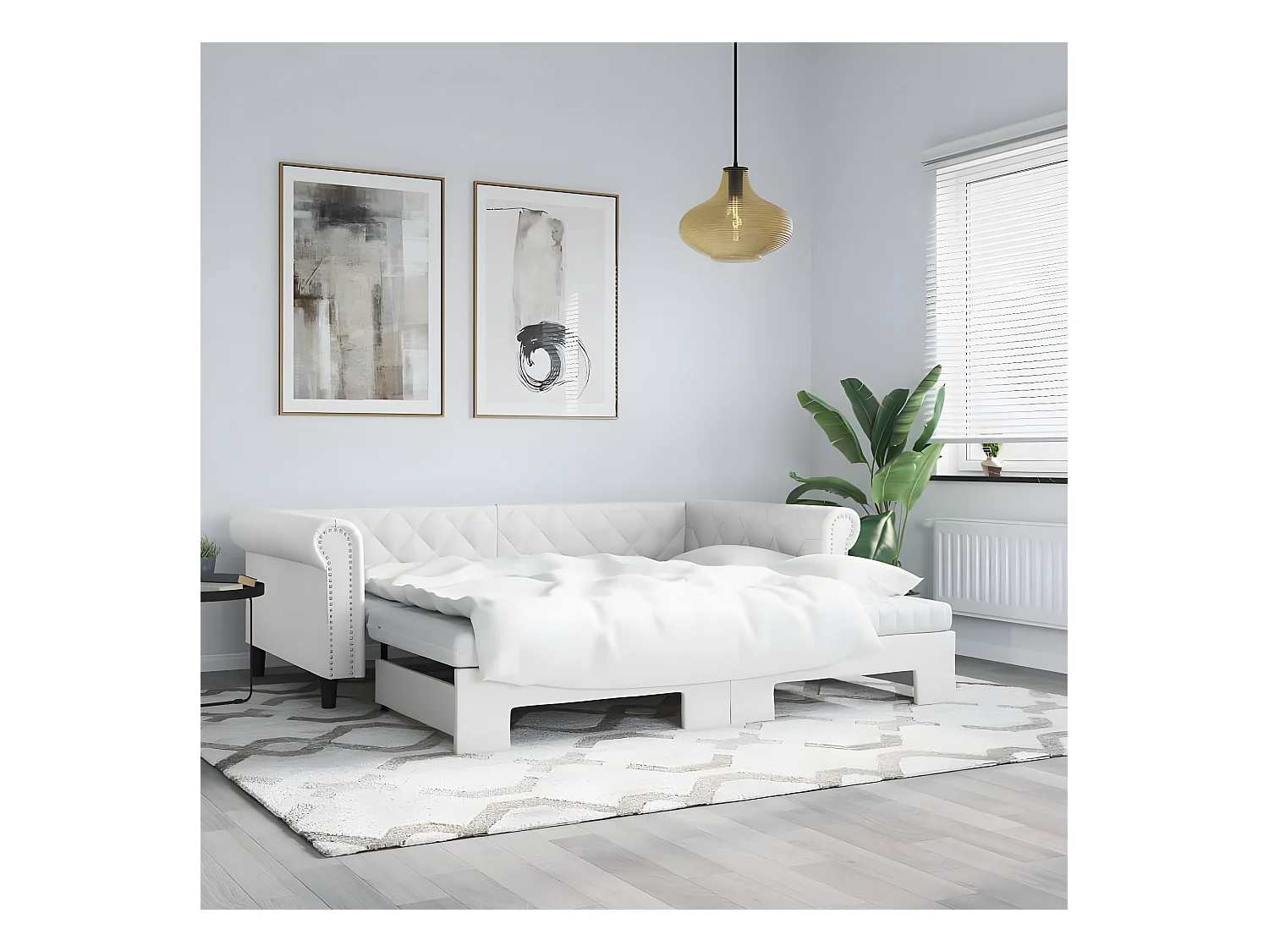 Lit de jour avec lit gigogne blanc 90x200 cm similicuir