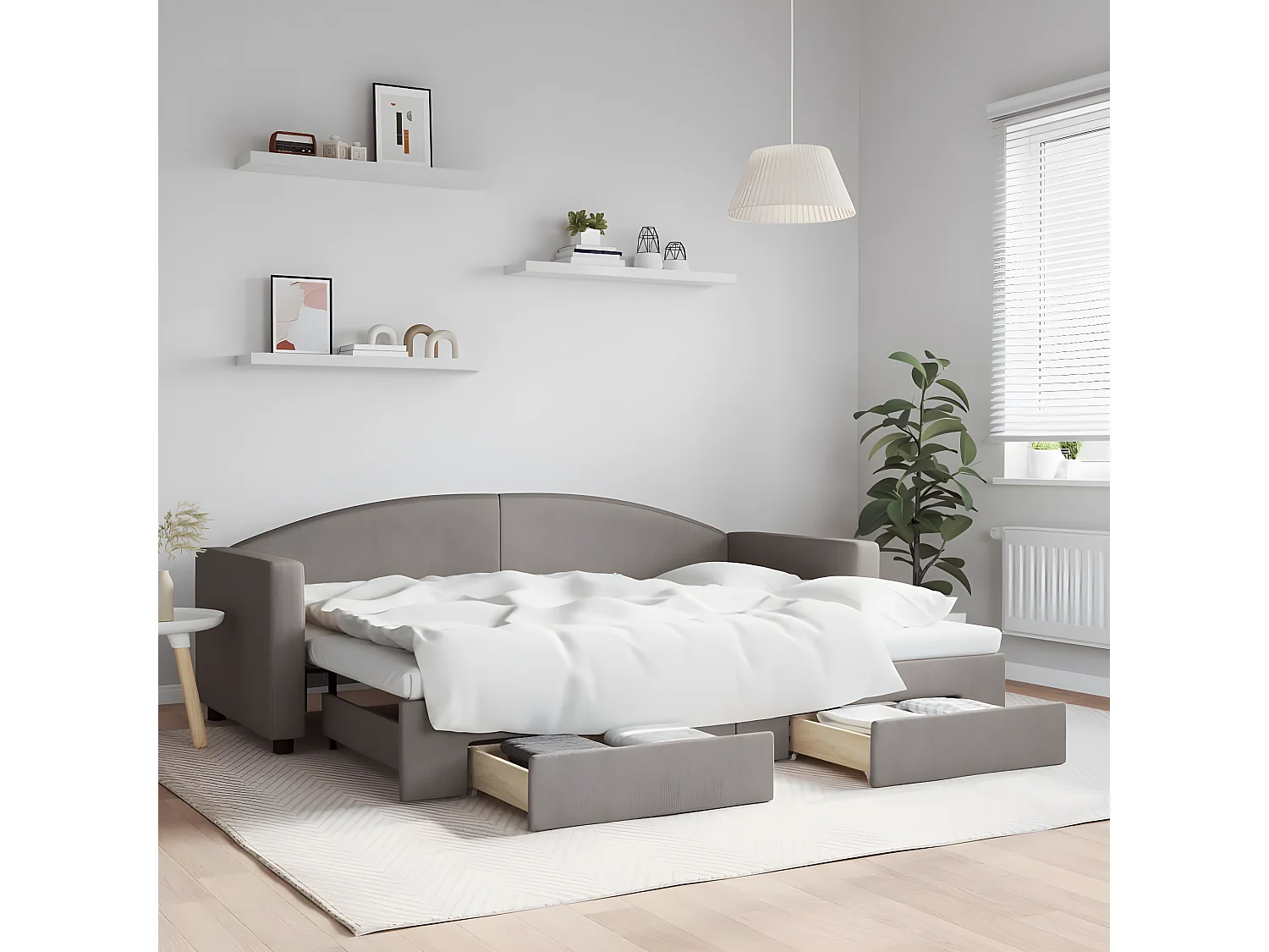 Sofá cama nido con cajones tela gris taupe 80x200 cm