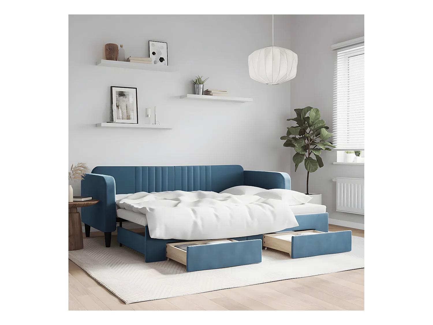 Sofá-cama com gavetão e gavetas 80x200 cm veludo azul