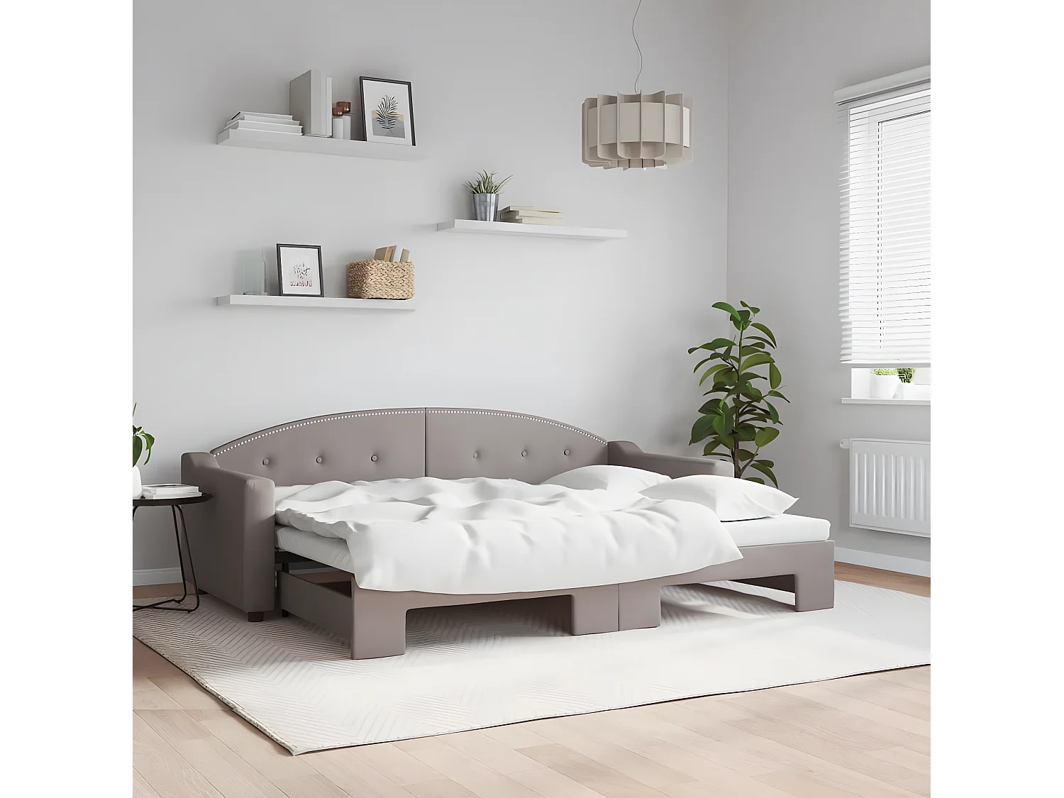 Lit de jour avec lit gigogne taupe 80x200 cm tissu