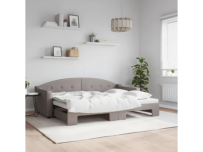 Lit de jour avec lit gigogne taupe 80x200 cm tissu