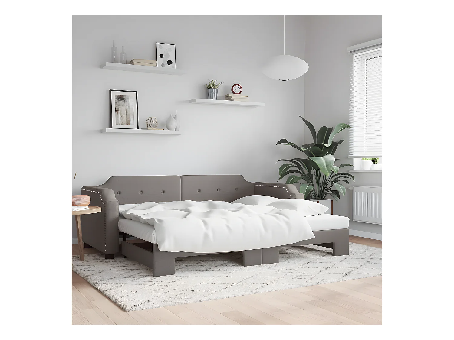 Sofá-cama com gavetão 80x200 cm tecido cinzento-acastanhado