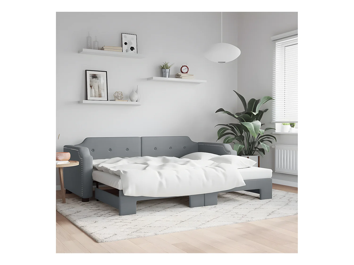 Lit de jour avec lit gigogne gris clair 90x200 cm tissu