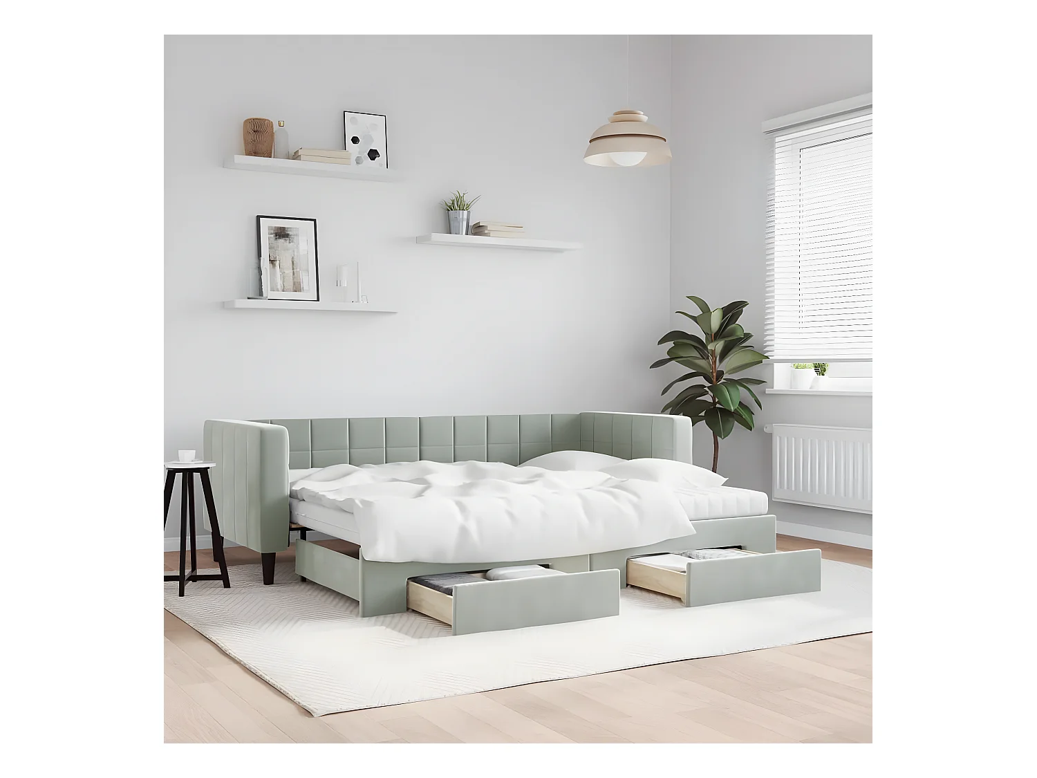 Sofá-cama c/ gavetão e gavetas 80x200 cm veludo cinzento-claro