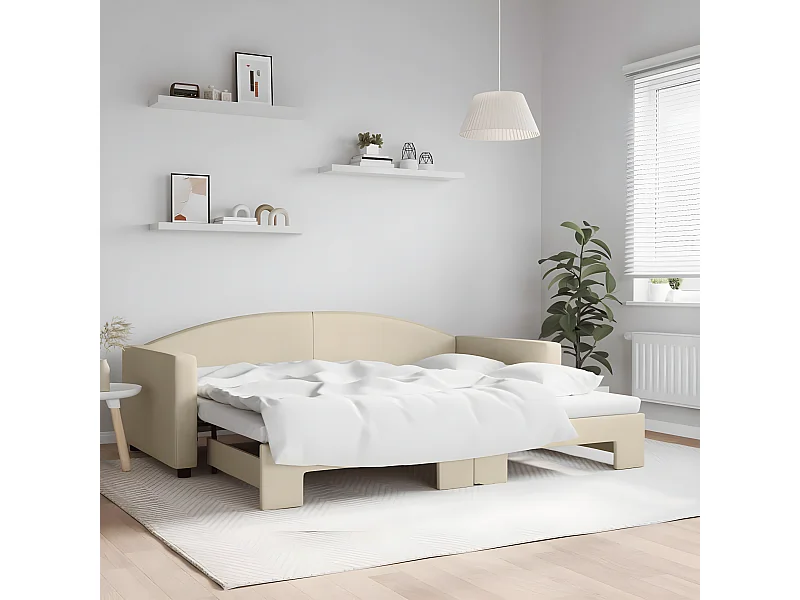 Sofá-cama com gavetão 90x200 cm tecido cor creme