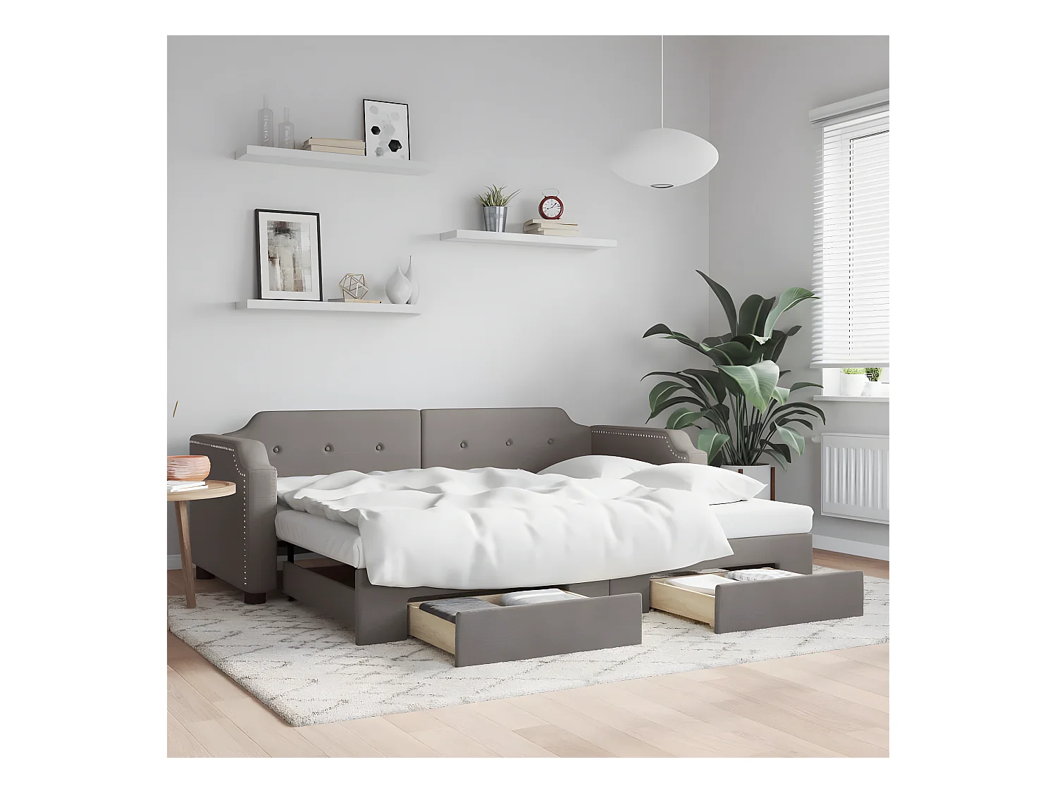 Sofá-cama c/ gavetão/gavetas 100x200cm tecido cinza-acastanhado