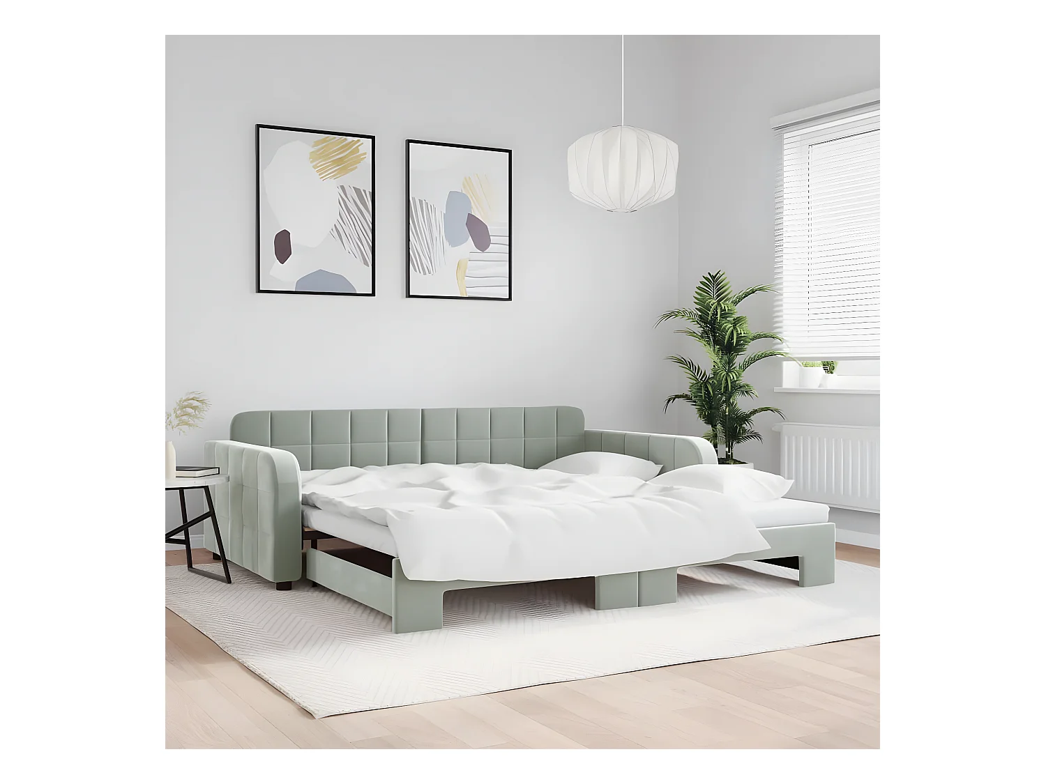 Sofá-cama com gavetão 100x200 cm veludo cinzento-claro