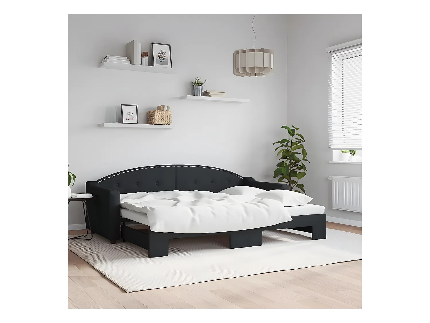 Sofá-cama com gavetão 80x200 cm tecido preto