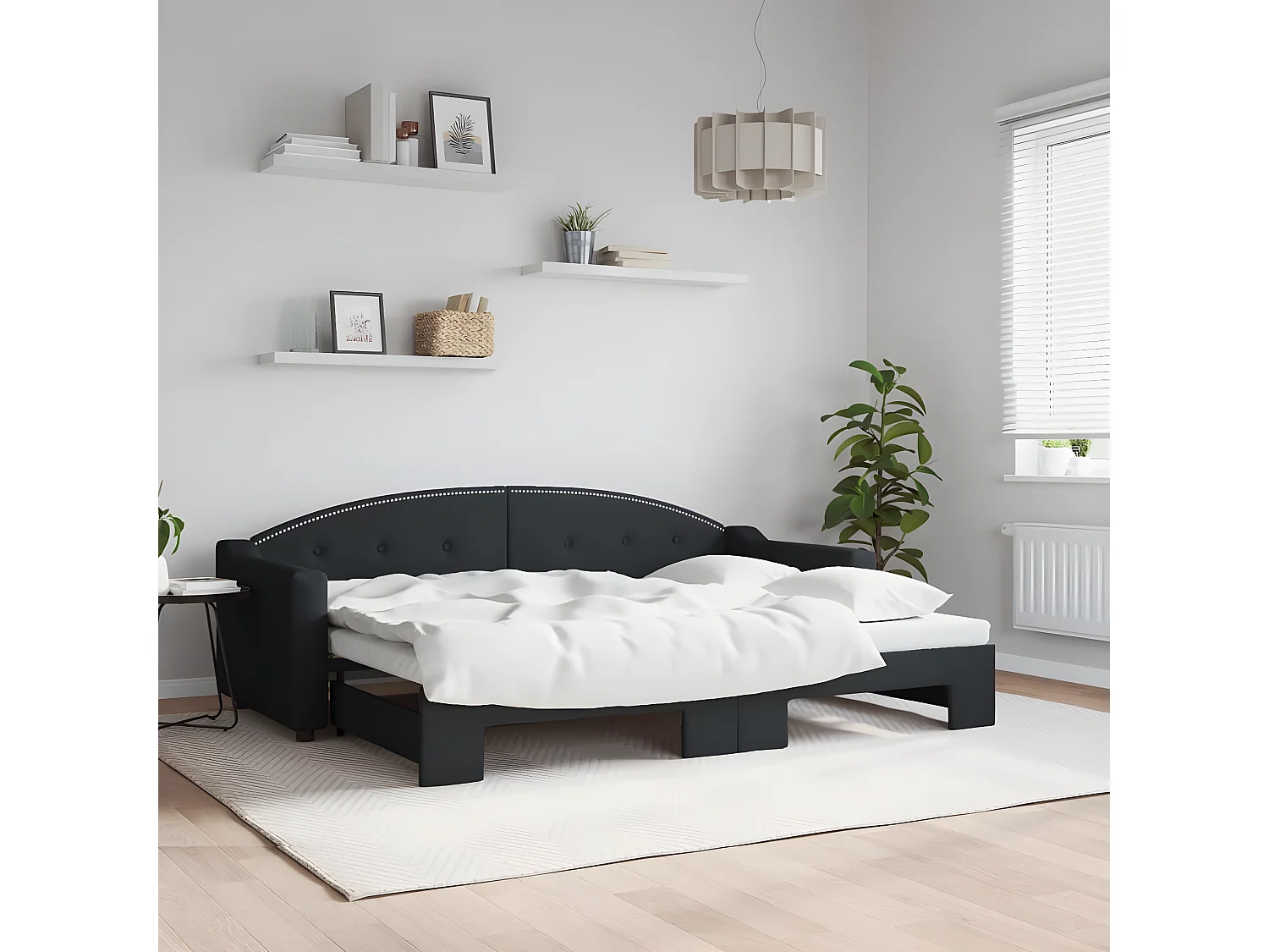 Sofá cama nido tela negro 80x200 cm