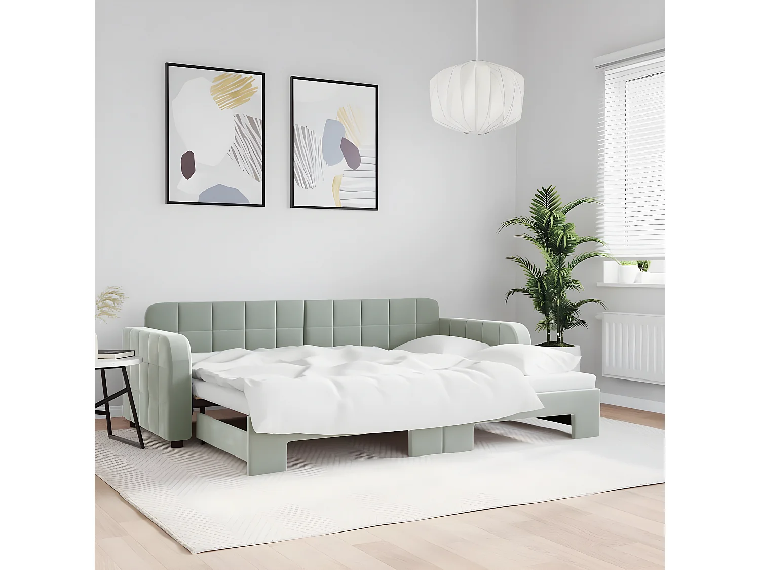Sofá cama nido terciopelo gris claro 80x200 cm