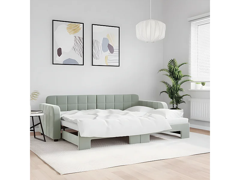 Sofá cama nido terciopelo gris claro 80x200 cm