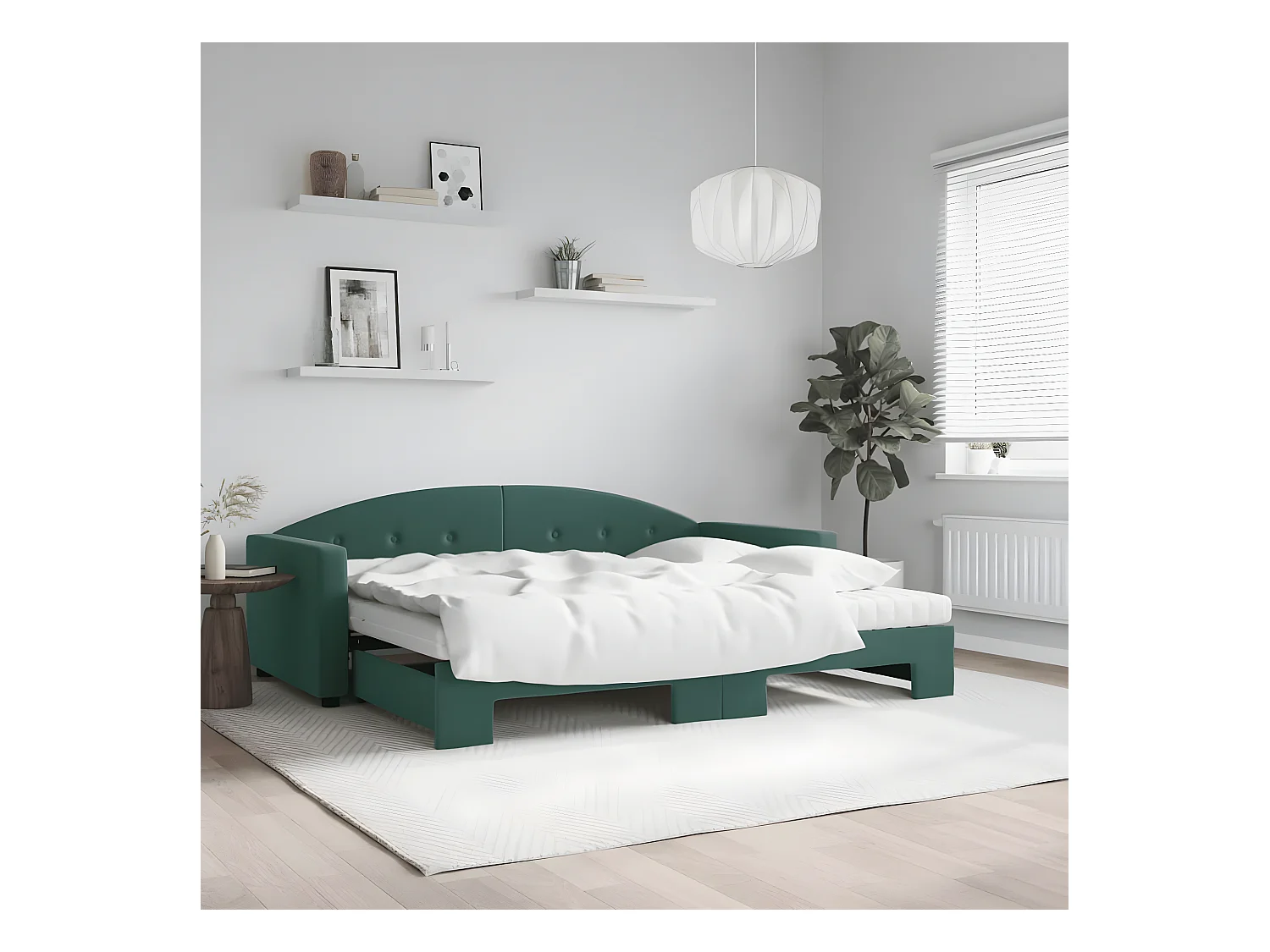 Lit de jour avec gigogne et matelas vert foncé 90x200cm velours