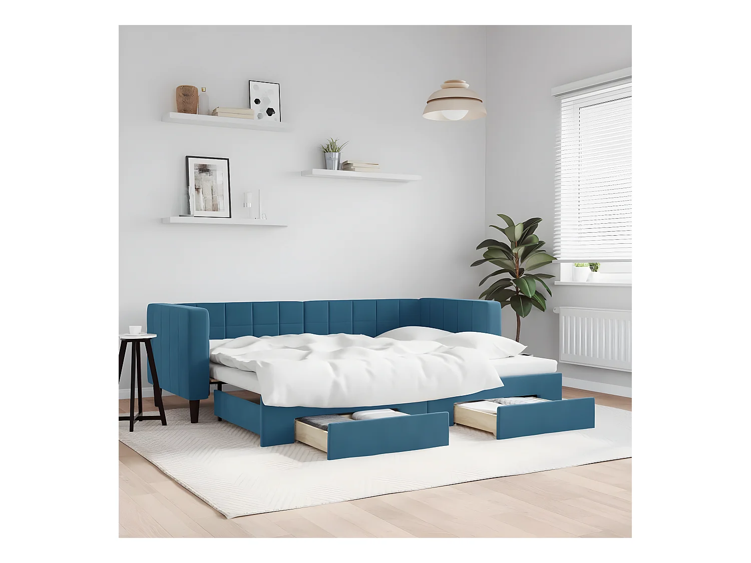 Sofá-cama com gavetão e gavetas 80x200 cm veludo azul