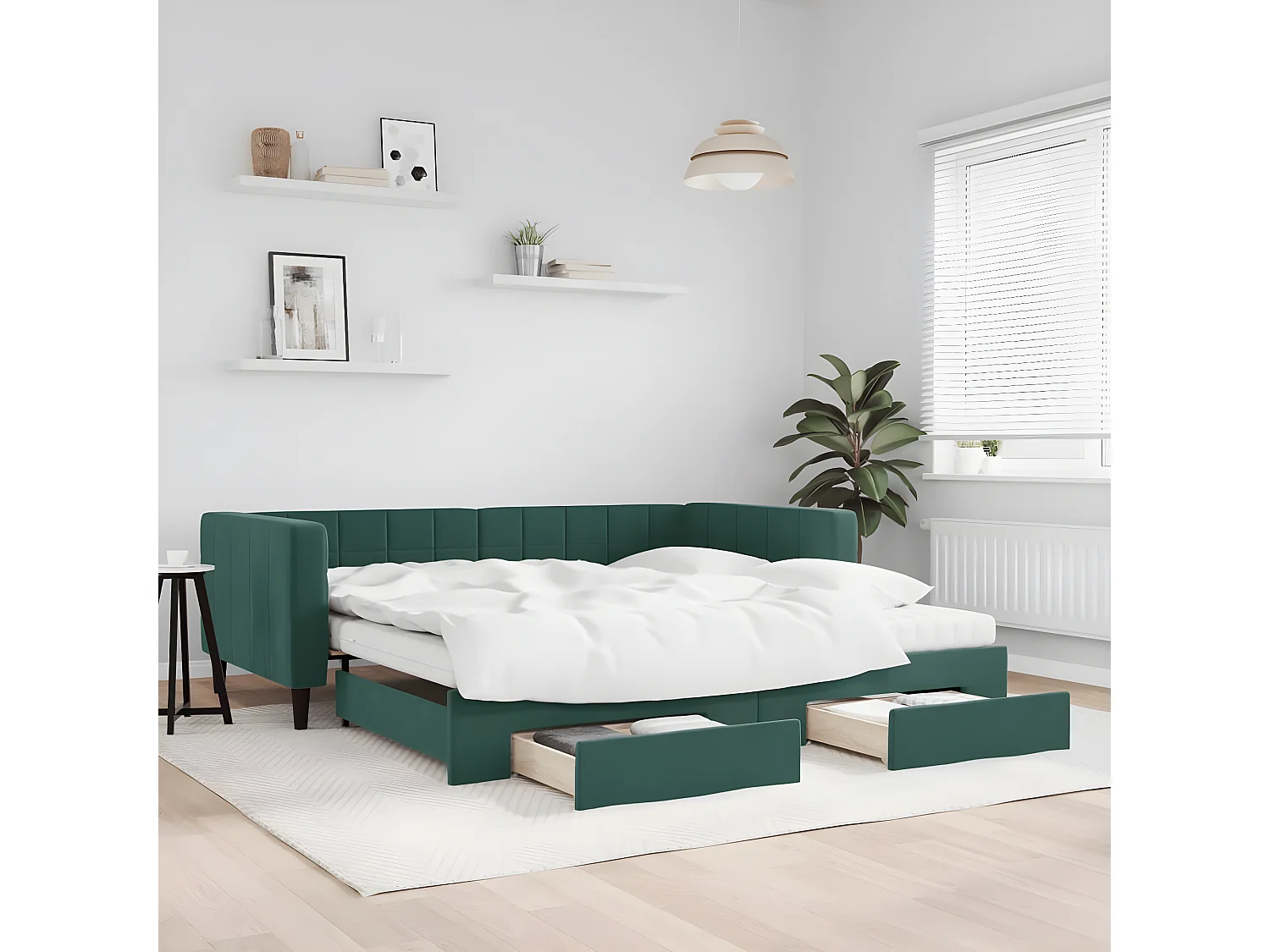 Sofá cama nido con cajones terciopelo verde oscuro 100x200 cm