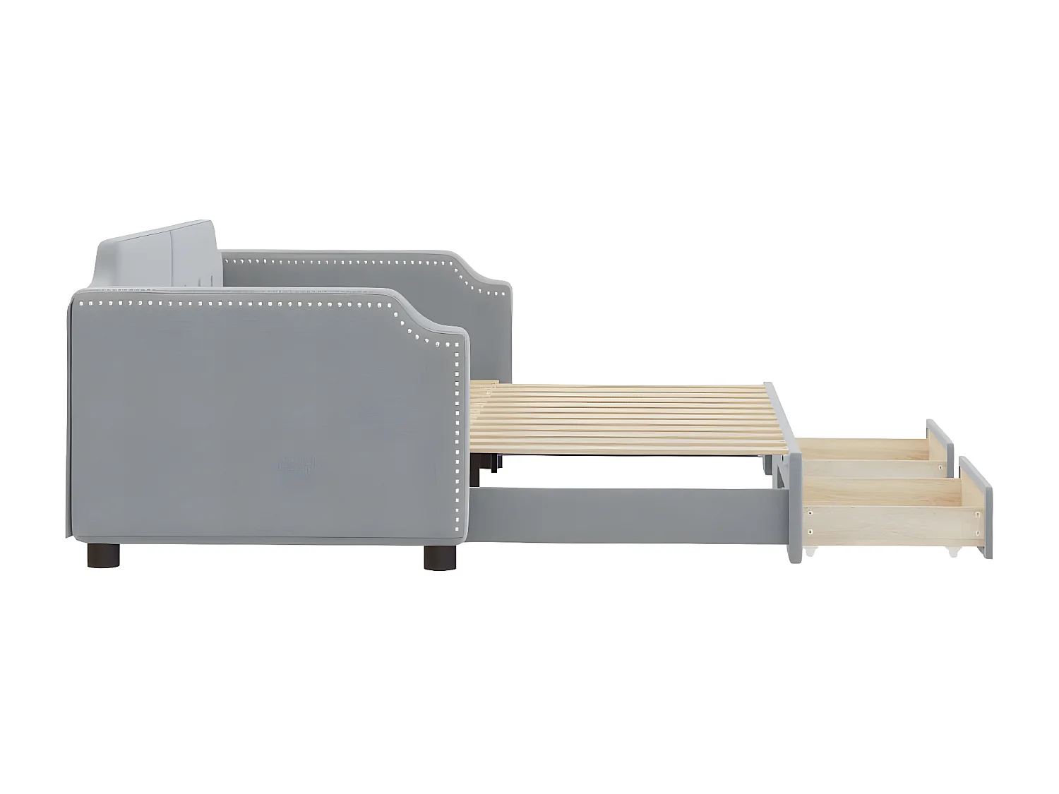 Lit de jour avec gigogne et tiroirs gris clair 90x190 cm tissu