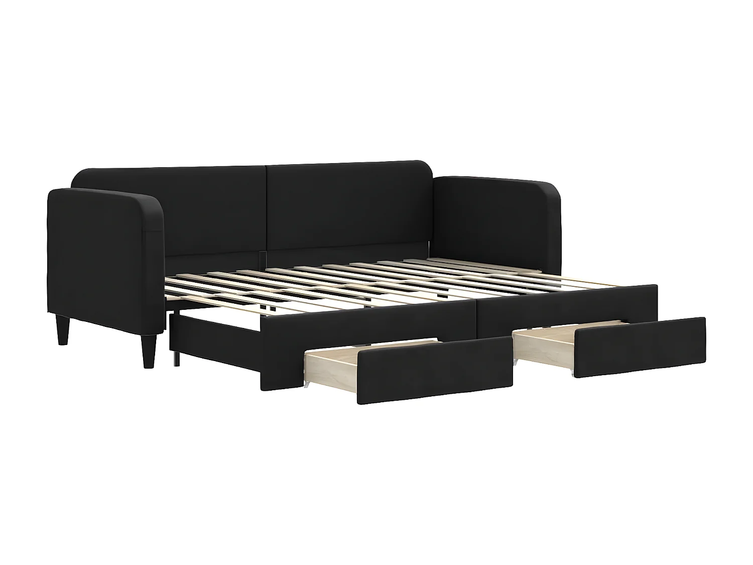 Lit de jour avec gigogne et tiroirs noir 80x200 cm tissu