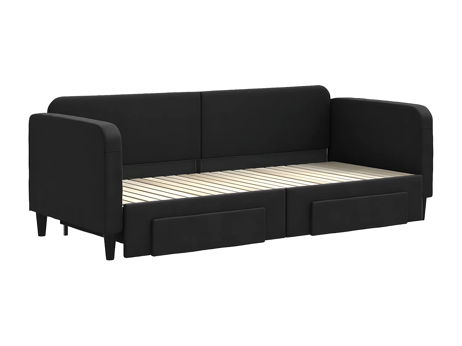 Lit de jour avec gigogne et tiroirs noir 80x200 cm tissu