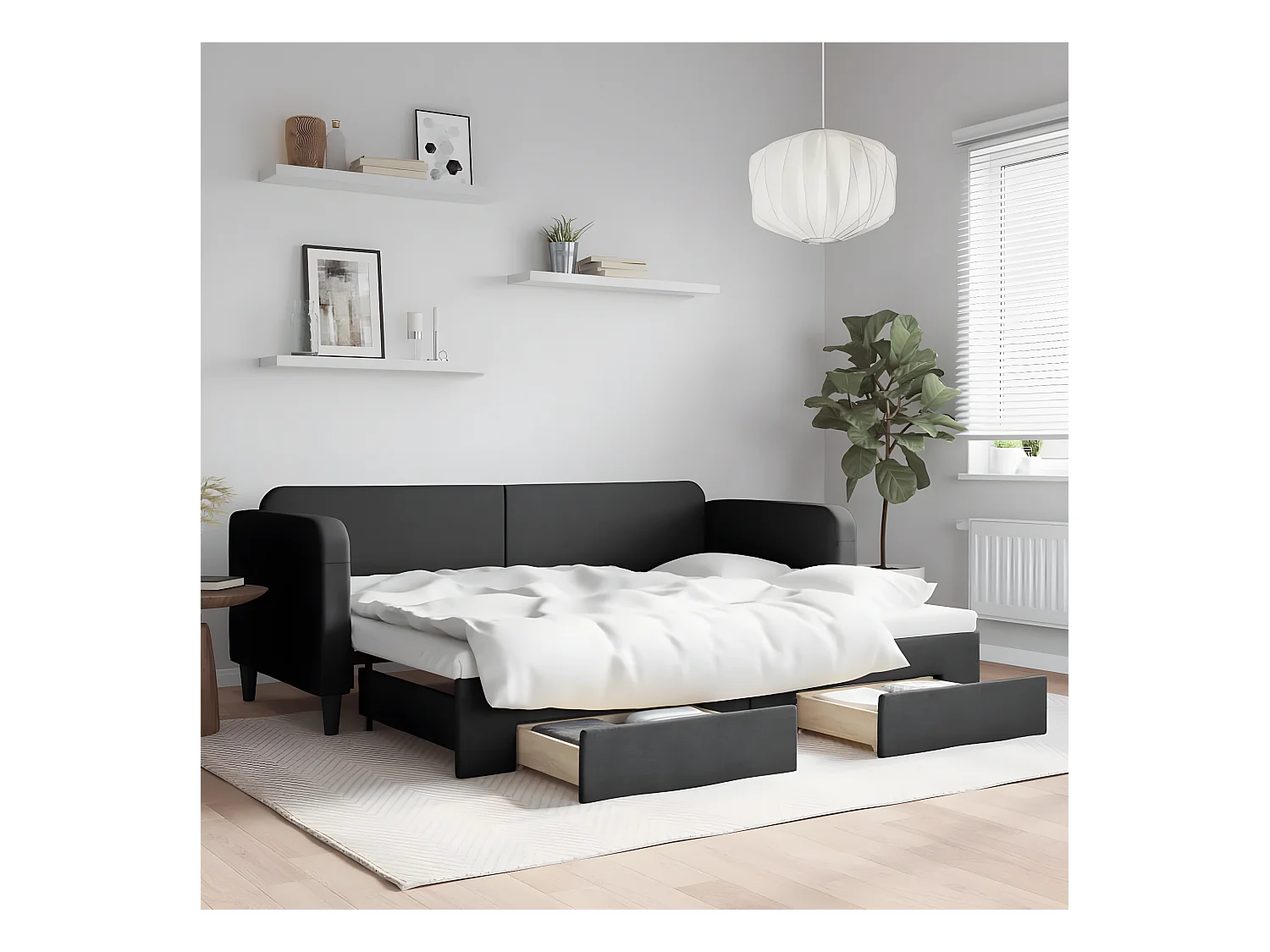 Sofá-cama com gavetão e gavetas 80x200 cm tecido preto