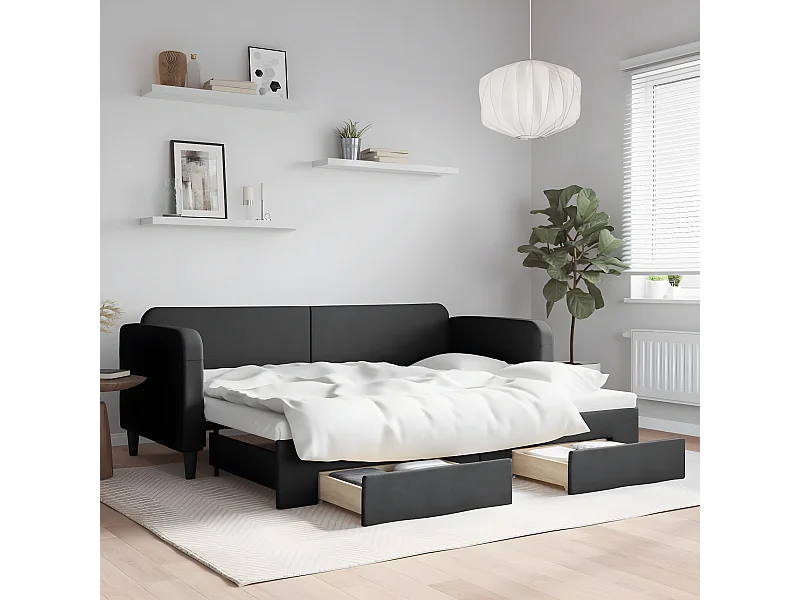 Sofá cama nido con cajones tela negro 80x200 cm