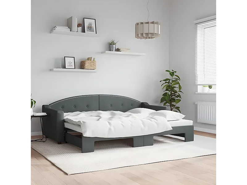 Lit de jour avec lit gigogne gris foncé 80x200 cm tissu