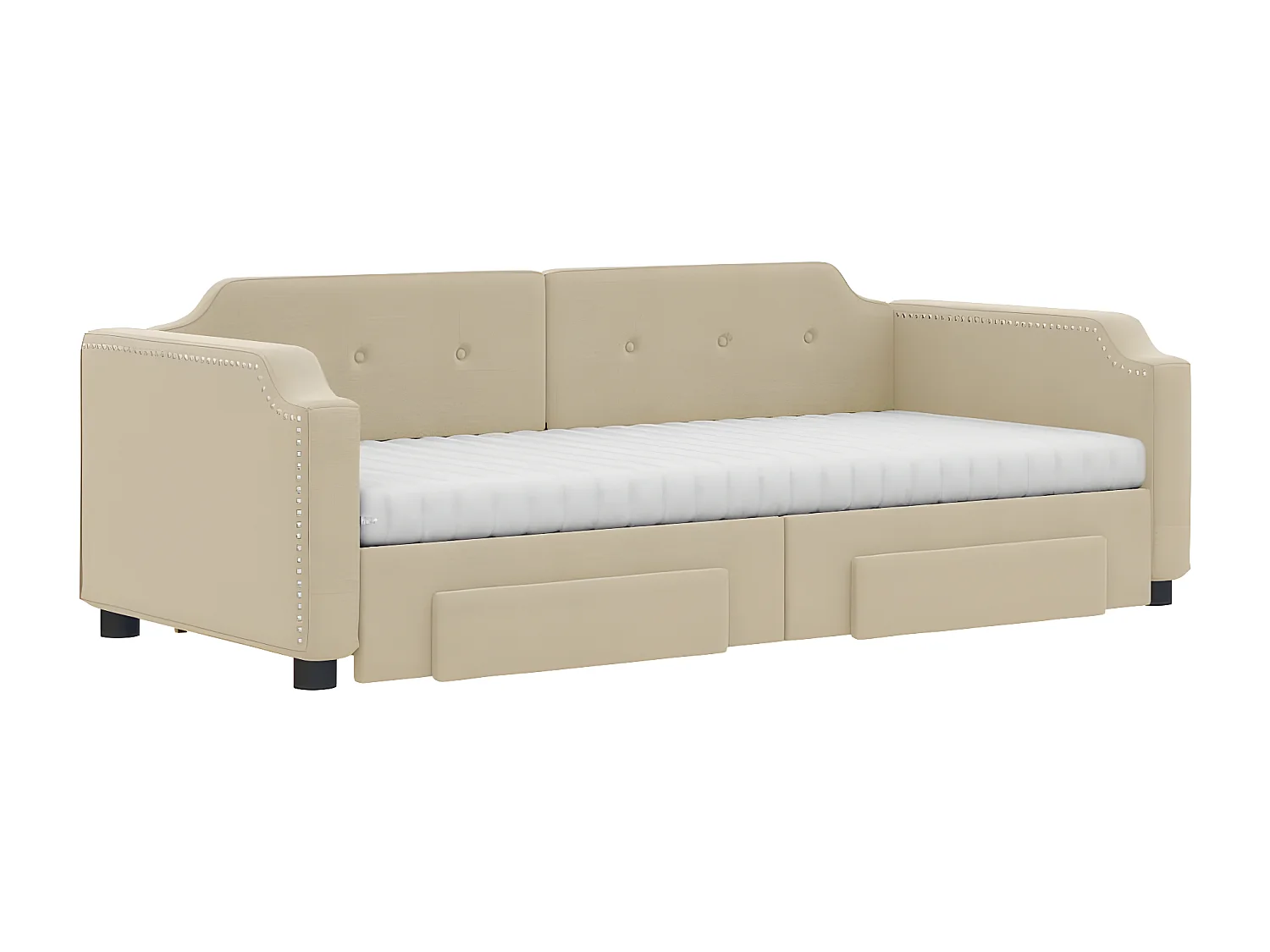 Sofá-cama com gavetão e gavetas 90x200 cm tecido cor creme