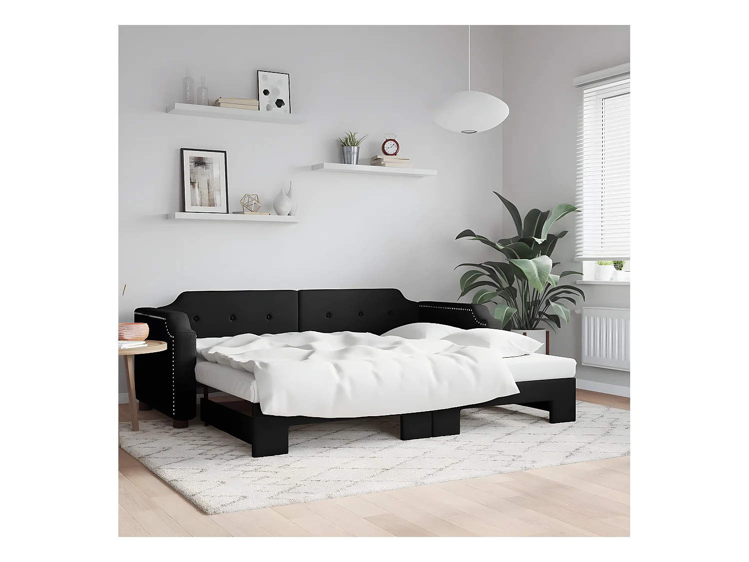 Sofá-cama com gavetão 80x200 cm tecido preto