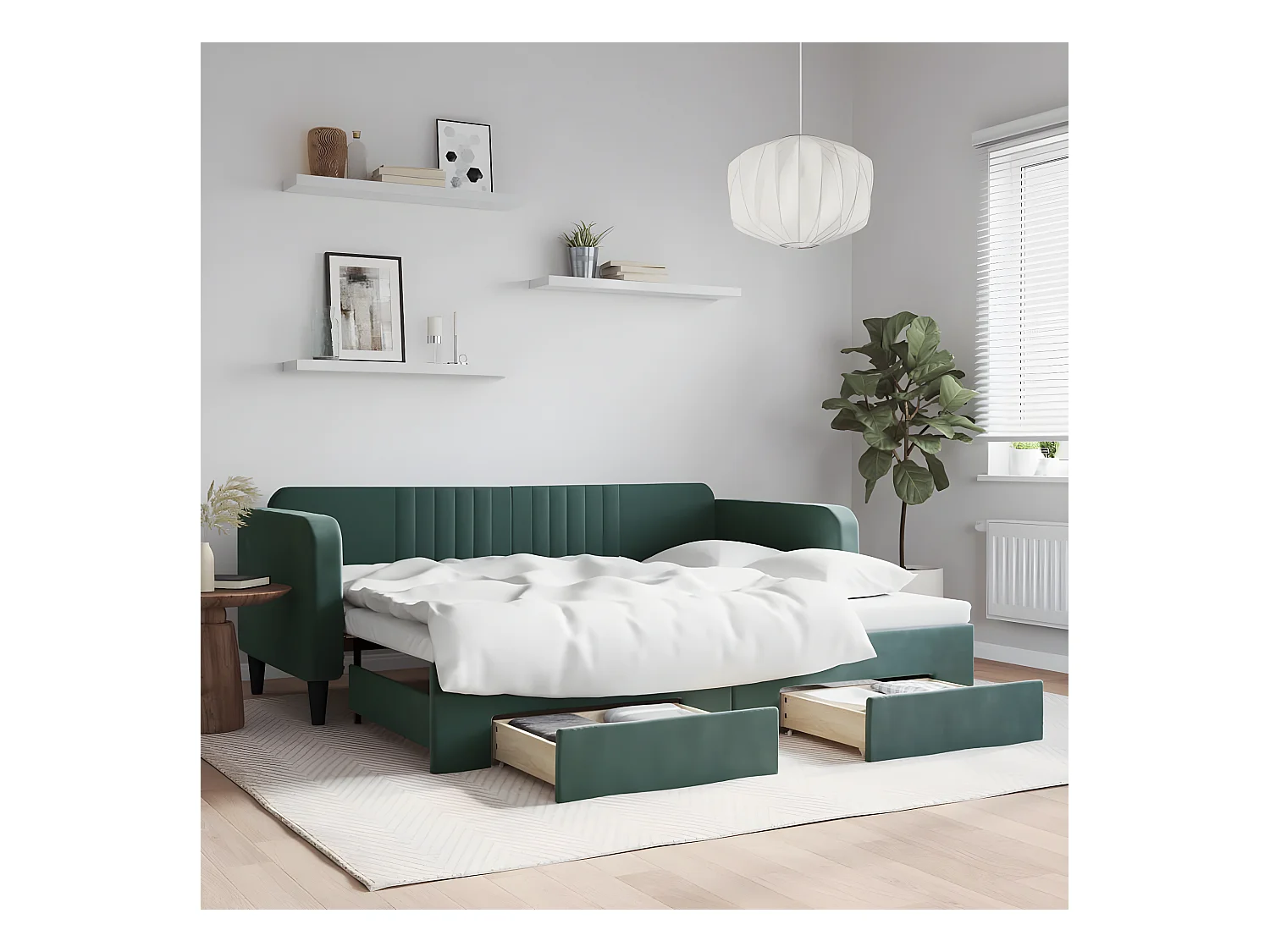 Sofá cama nido con cajones terciopelo verde oscuro 90x200 cm