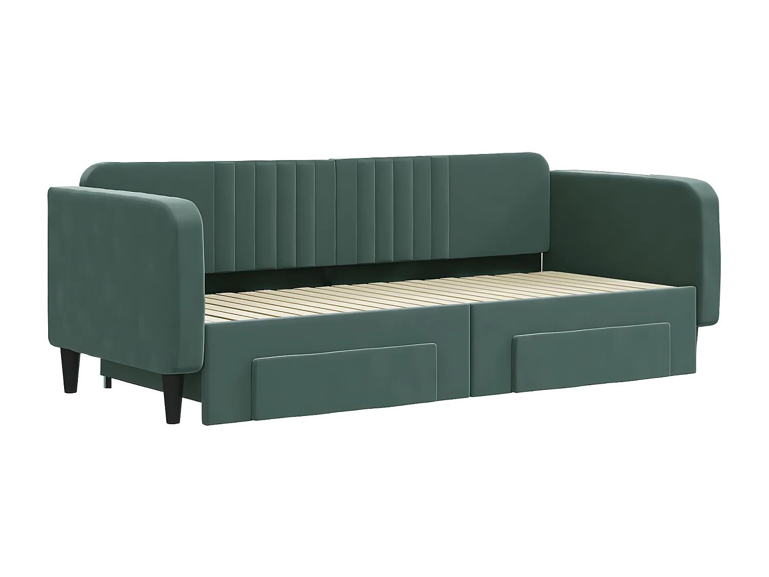 Sofá-cama c/ gavetão e gavetas 90x200 cm veludo verde-escuro
