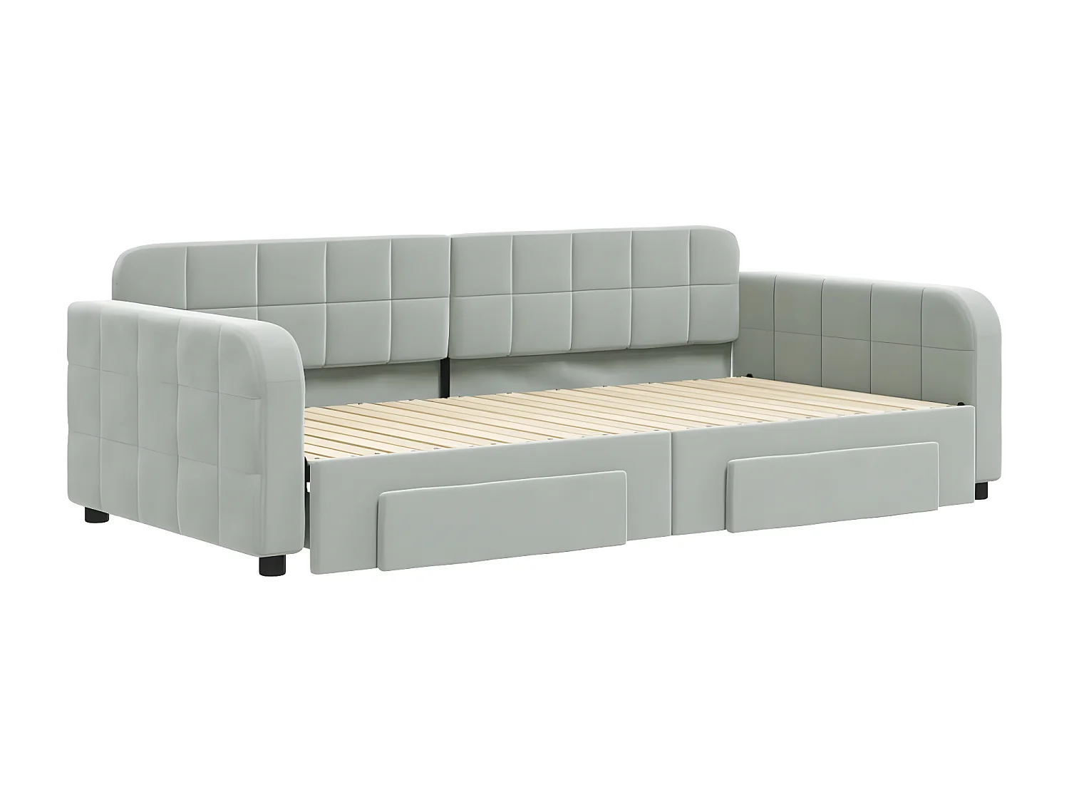 Lit de jour et gigogne et tiroirs gris clair 100x200 cm velours