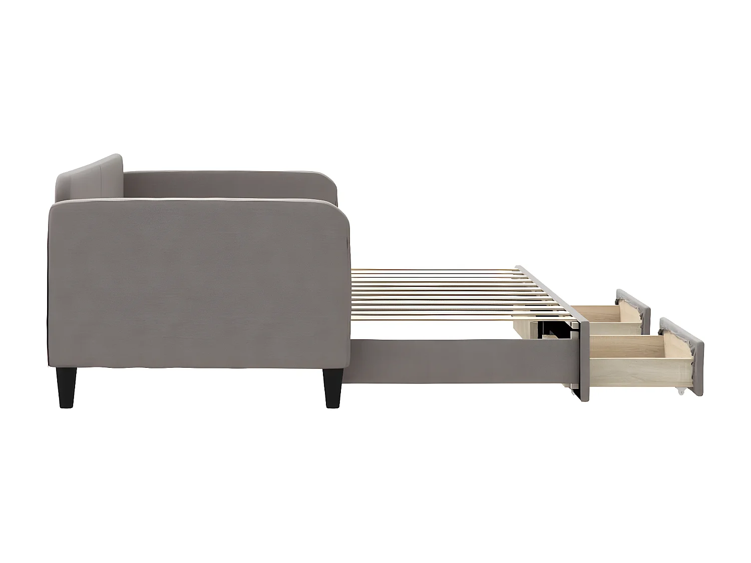 Sofá-cama c/ gavetão/gavetas 90x200 cm tecido cinza-acastanhado