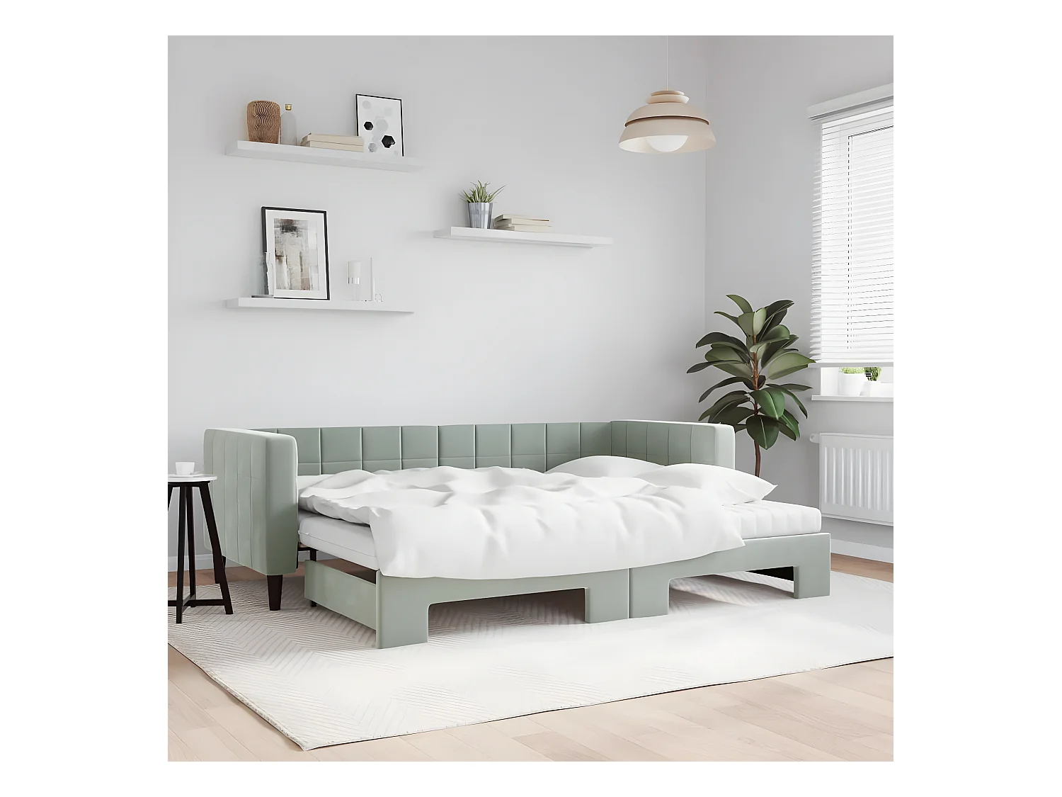 Sofá cama nido con colchón terciopelo gris claro 80x200 cm