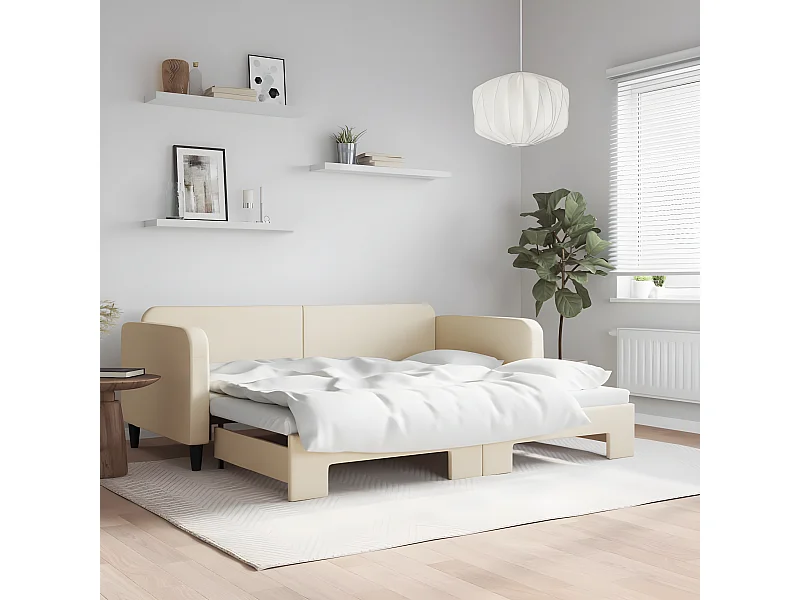 Lit de jour avec lit gigogne crème 90x200 cm tissu